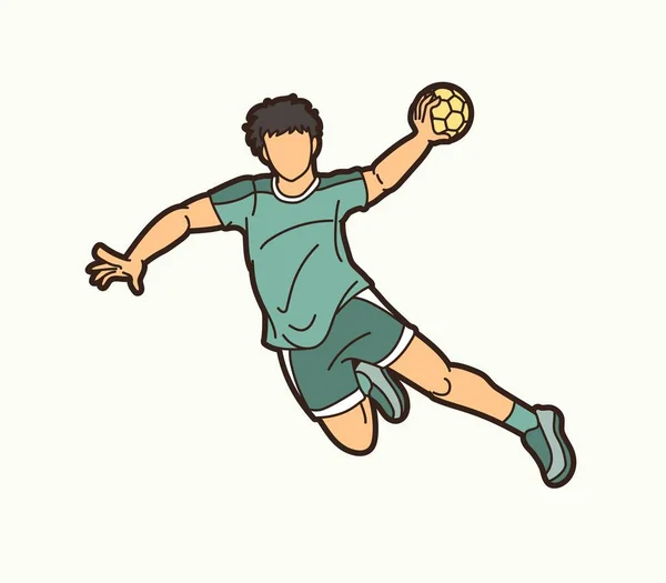 Balonmano Deporte Jugador Masculino Acción Dibujos Animados Vector Gráfico — Vector de stock