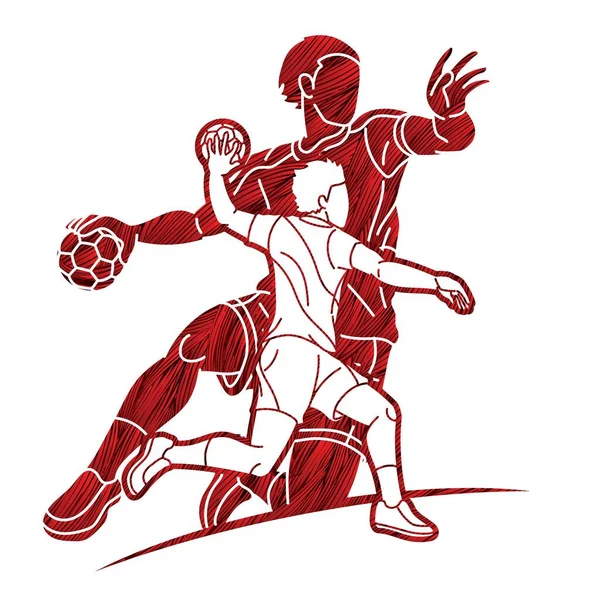 Group Handball Sport Men Players Action Cartoon Graphic Vector — Stock Vector