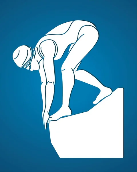 水泳スポーツ女性スイマーアクション漫画グラフィックベクトル — ストックベクタ