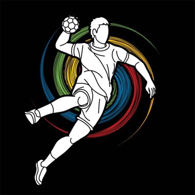 Hentbol Spor Erkek Oyuncu Eylem Çizgi Filmi Grafik Vektörü