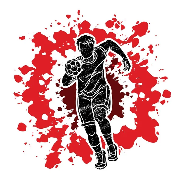 Hentbol Spor Erkek Oyuncu Eylem Çizgi Filmi Grafik Vektörü — Stok Vektör