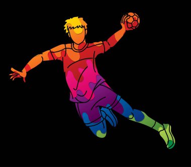 Graffiti Hentbol Spor Erkek Oyuncu Çizgi Film Vektörü