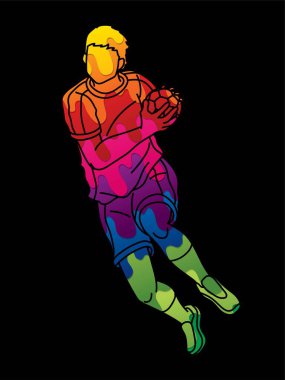Graffiti Hentbol Spor Erkek Oyuncu Çizgi Film Vektörü