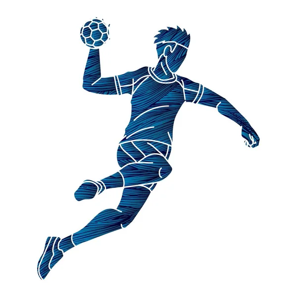 Graffiti Handball Sport Male Player Action Cartoon Graphic Vector — Stockvektor