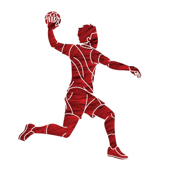 Graffiti Balonmano Deporte Hombre Jugador Acción Dibujos Animados Vector Gráfico — Archivo Imágenes Vectoriales