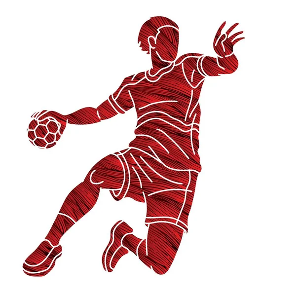 Graffiti Handball Sport Male Player Action Cartoon Graphic Vector — Vector de stock