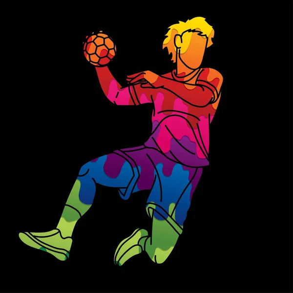 Graffiti Handball Sport Male Player Action Cartoon Graphic Vector — Wektor stockowy