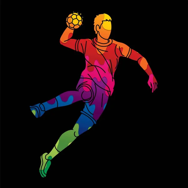 Graffiti Handball Sport Male Player Action Cartoon Graphic Vector — Stockvektor