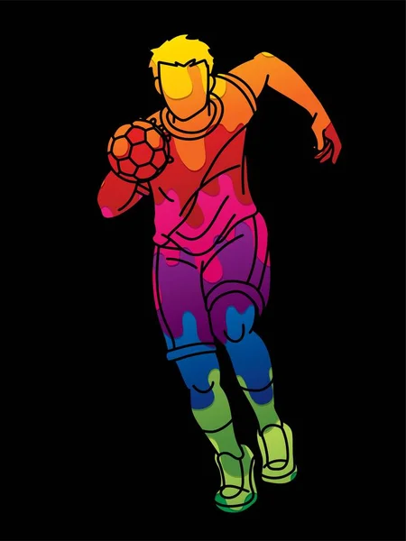Graffiti Handball Sport Male Player Action Cartoon Graphic Vector — Stok Vektör