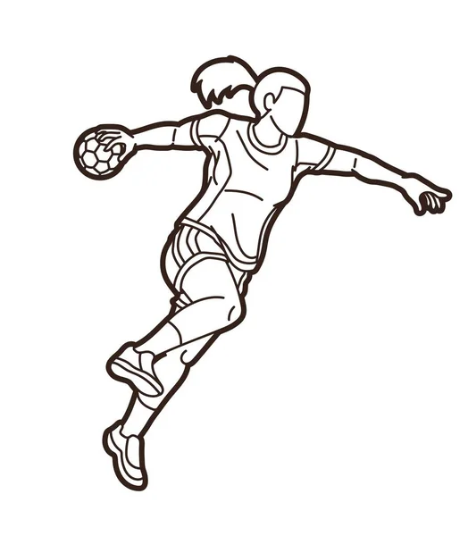 Handball Sport Weibliche Spieler Action Graphic Vector — Stockvektor