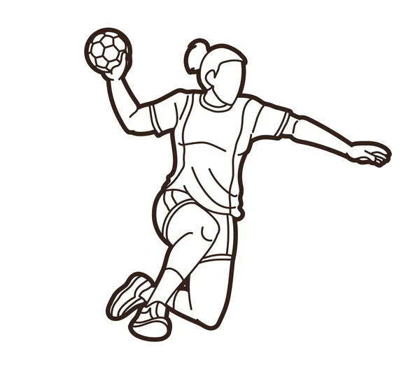 Balonmano Deporte Jugadora Acción Vector Gráfico — Vector de stock