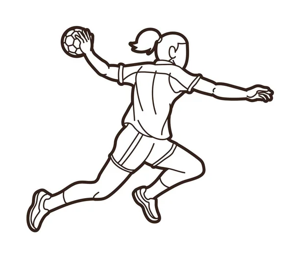 Handball Sport Weibliche Spieler Action Graphic Vector — Stockvektor