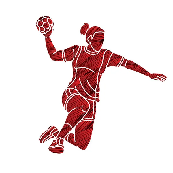 Balonmano Deporte Jugadora Acción Dibujos Animados Vector Gráfico — Archivo Imágenes Vectoriales