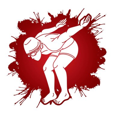 Yüzme Sporu Erkek Yüzücü Eylem Çizgi Filmi Grafik Vektörü