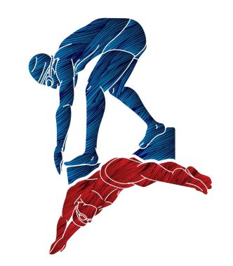 Birlikte Yüzen İnsanlar Grubu Yüzücü Eylem Çizgi Filmi Spor Grafik Vektörü