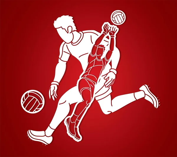 Gruppe Gälischer Fußballspieler Action Cartoon Graphic Vector — Stockvektor