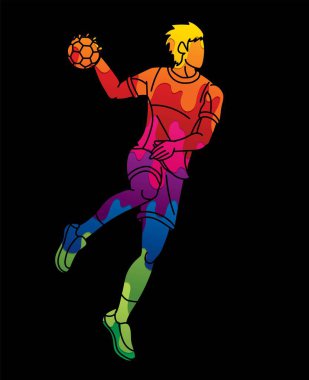 Graffiti Hentbol Spor Erkek Oyuncu Çizgi Film Vektörü