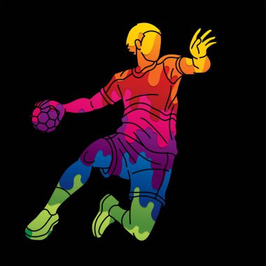 Graffiti Hentbol Spor Erkek Oyuncu Çizgi Film Vektörü