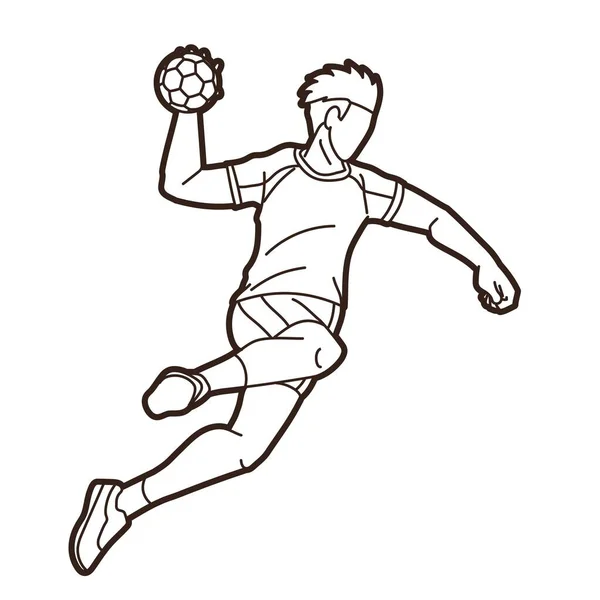 Zarys Piłka Ręczna Sport Mężczyzna Player Action Cartoon Graphic Vector — Wektor stockowy