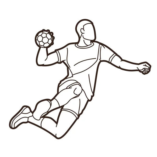 Outline Handball Sport Male Player Action Cartoon Graphic Vector — Vetor de Stock
