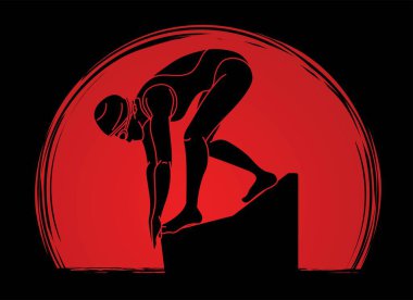 Yüzen Spor Dişi Yüzücü Eylem Çizgi Filmi Grafik Vektörü