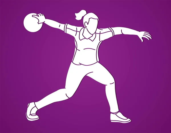 Bowling Sport Kobieta Gracz Akcja Cartoon Graficzny Wektor — Wektor stockowy