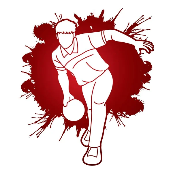 Bowling Sport Muž Akční Karikatura Grafický Vektor — Stockový vektor
