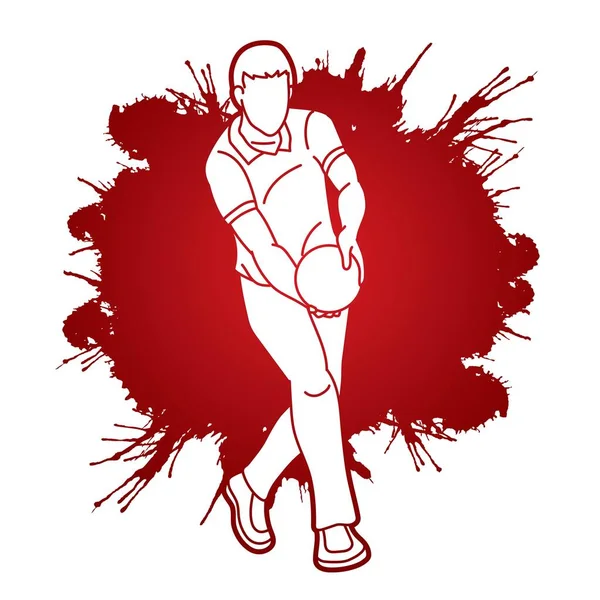 Bowling Sport Homme Joueur Action Cartoon Graphic Vector — Image vectorielle
