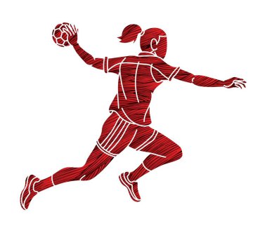 Handball Sport Woman Player Action Cartoon Graphic Vector