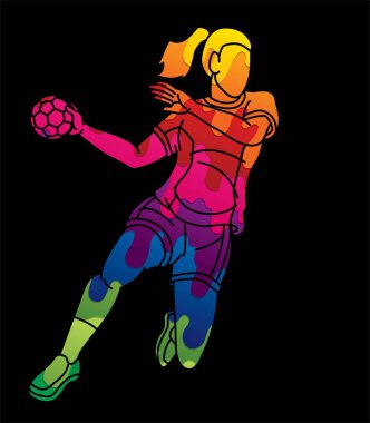 Handball Sport Woman Player Action Cartoon Graphic Vector