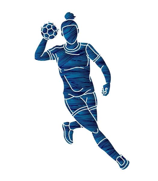 Handball Sport Woman Player Action Cartoon Graphic Vector — Archivo Imágenes Vectoriales