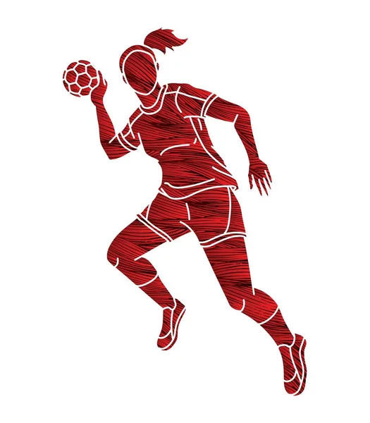 Handball Sport Woman Player Action Cartoon Graphic Vector — Stockový vektor