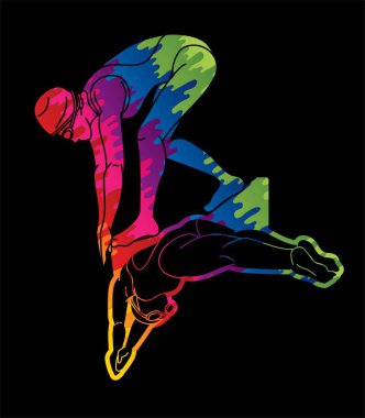 People Swimming Together Group of Swimmer Action Cartoon Sport Graphic Vector
