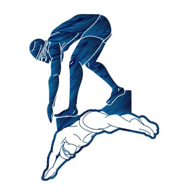 People Swimming Together Group of Swimmer Action Cartoon Sport Graphic Vector