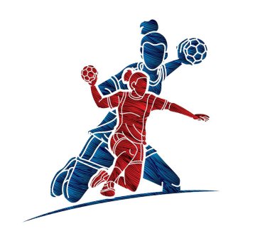 Group of Handball Players Female Mix Action Cartoon Sport Graphic Vector