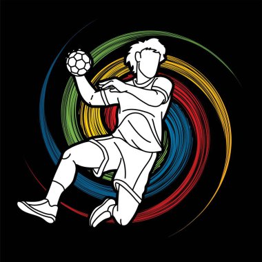 Hentbol Spor Erkek Oyuncu Eylem Çizgi Filmi Grafik Vektörü