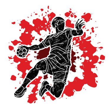 Hentbol Spor Erkek Oyuncu Eylem Çizgi Filmi Grafik Vektörü