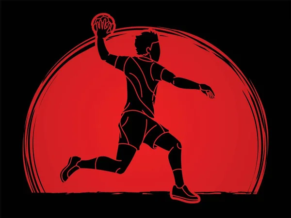 Handball Sport Male Player Action Cartoon Graphic Vector — ストックベクタ