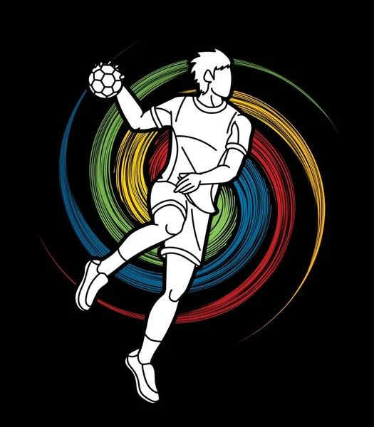 Balonmano Deporte Jugador Masculino Acción Dibujos Animados Vector Gráfico — Vector de stock