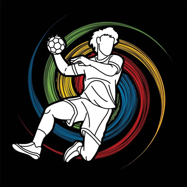 Hentbol Spor Erkek Oyuncu Eylem Çizgi Filmi Grafik Vektörü