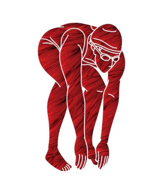 Yüzen Spor Dişi Yüzücü Eylem Çizgi Filmi Grafik Vektörü