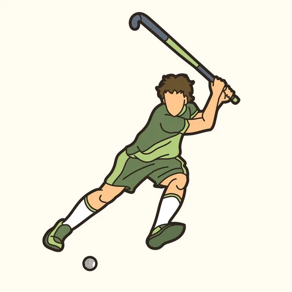 Campo Hockey Deporte Jugador Acción Gráfico Vector — Vector de stock