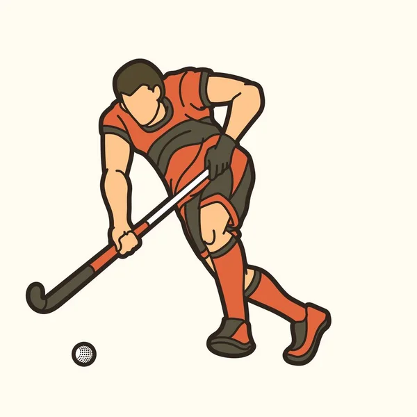 Hokej Trawie Sport Player Akcja Wektor Graficzny — Wektor stockowy