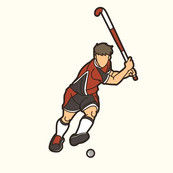 Campo Hockey Deporte Jugador Masculino Acción Dibujos Animados Vector Gráfico — Archivo Imágenes Vectoriales