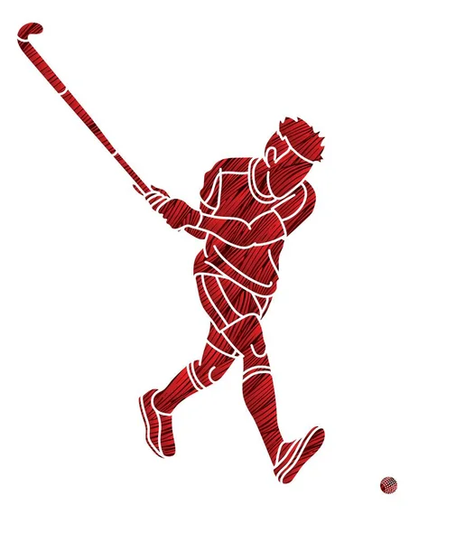 Field Hockey Sport Male Player Action Cartoon Graphic Vector — Stock Vector
