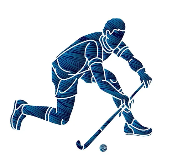 Field Hockey Sport Male Player Action Cartoon Graphic Vector — Stock Vector