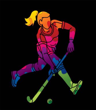 Saha Hokeyi Spor Kadın Oyuncu Çizgi Filmi Grafik Vektörü