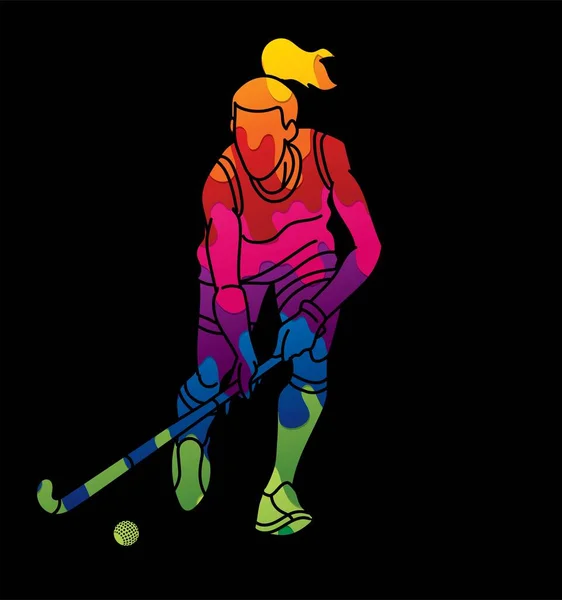 Campo Hockey Deporte Jugador Femenino Acción Dibujos Animados Vector Gráfico — Archivo Imágenes Vectoriales