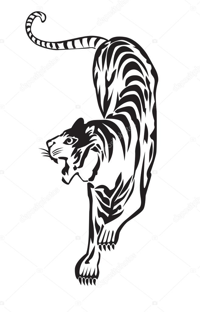 Tiger line art vector silhouette Stock Photo - Alamy