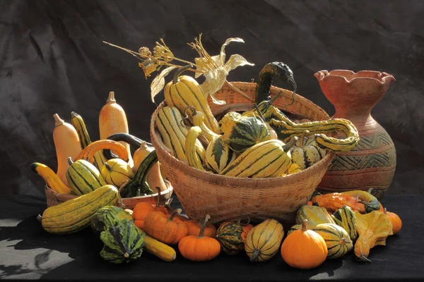 Pumpkins in basket — Stock Photo, Image